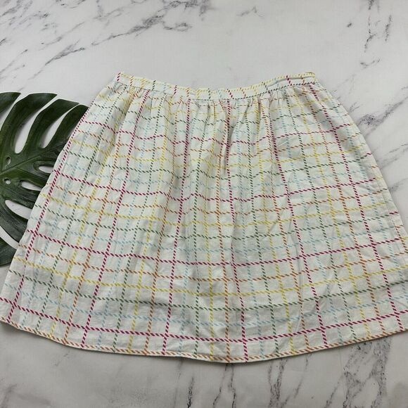 Modcloth A-Line Retro Skirt Size 18 White Rainbow Plaid Button Front Pockets - Picture 7 of 10